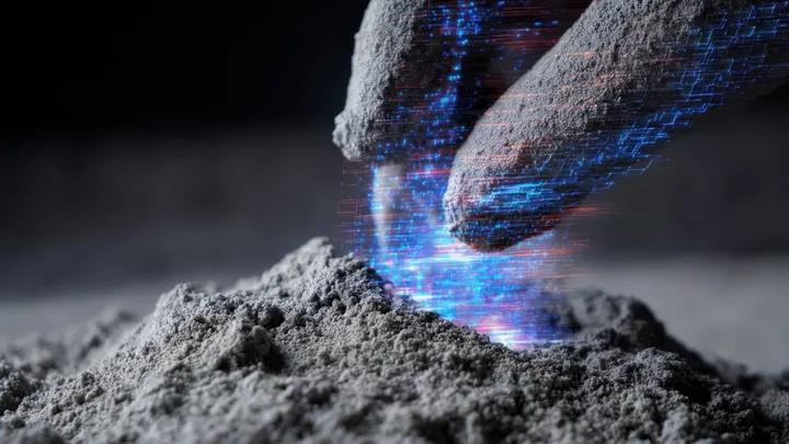 Sparking fingers touching a pile of graphene powder
