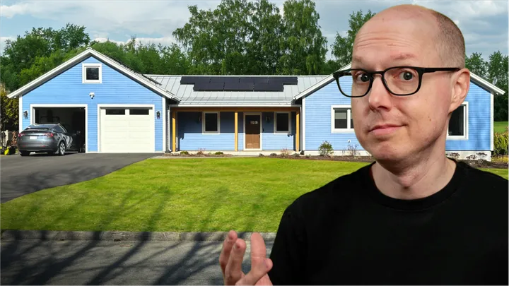 Matt Ferrell gesturing at his Net Zero Home 1 year on