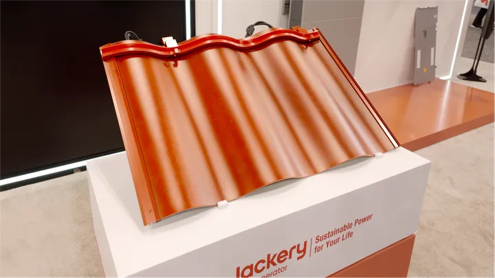 A Jackery solar roof curved tile
